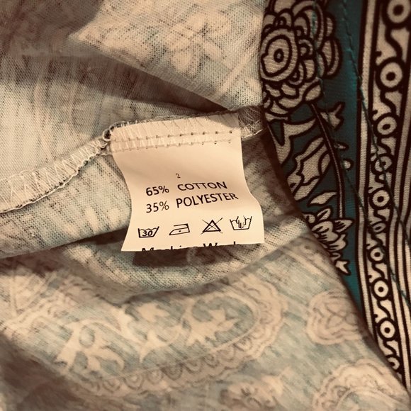 Women's Blouse Teal with White floral pattern Top Shirt Size S New - Picture 3 of 3